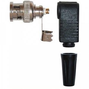 Разъём BNC (штекер угловой), под коаксиальный кабель с D-нар. от 3.3 до 7.0 мм (крепление под винт),