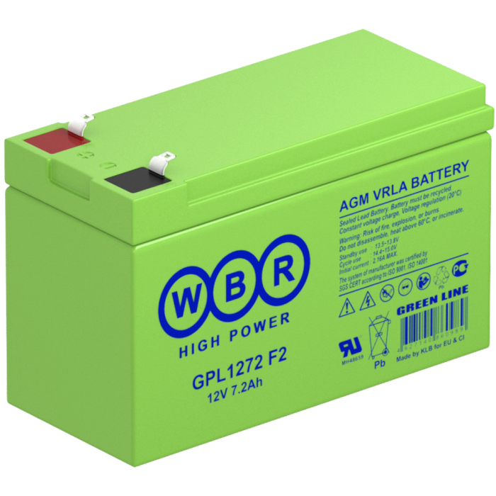 Аккумулятор GPL1272 F2 12V 7,2А/ч WBR