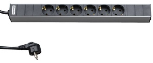 Блок розеток 19" Schuko для 19" шкафов (горизонтальный, 6 универсальных розеток), Размеры 482.6x44.4