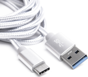 Шнур USB Type-C 3.1 - USB А 3.0, 1м silver. ATOM