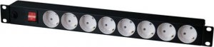 Блок розеток для 19" шкафов горизонтальный, 8 розеток Schuko, 10 A, фильтр, выключатель.