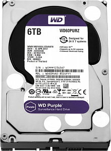 Жёсткий диск 6Тб WD62PURX-64B2MY0, WD Purple (HDD) для видеонаблюдения; SATA-III; 6000 ГБ (6 Тб); 25