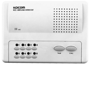 Интерком KIC-308, станция на 8 абонентов, 2-х проводное соединение. Питание 6V от сети. Kocom