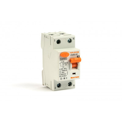 Купить Устройство Защитного Отключения 6kA 100mA 2П 63А тип АС 240/415В TEPLOCOM