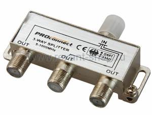 Сплитер(делитель) 3-WAY ТВ х 3 под F разъём 5-1000 МГц. PROCONNECT