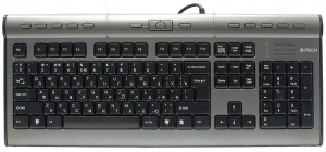 Клавиатура A4Tech KLS-7MUU Grey-Black(USB, раскладка Anti-RSI, тонкая, 17мультимед.+интернет+офис кл