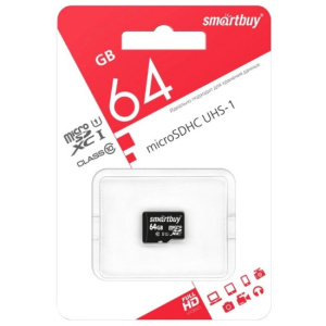 Карта памяти microSDXC 64Gb Smart Buy, class 10 с адаптером