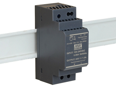 Купить Блок питания HDR-30-24 на DIN-рейку 24В, 1.5А, 36Вт. Mean Well 