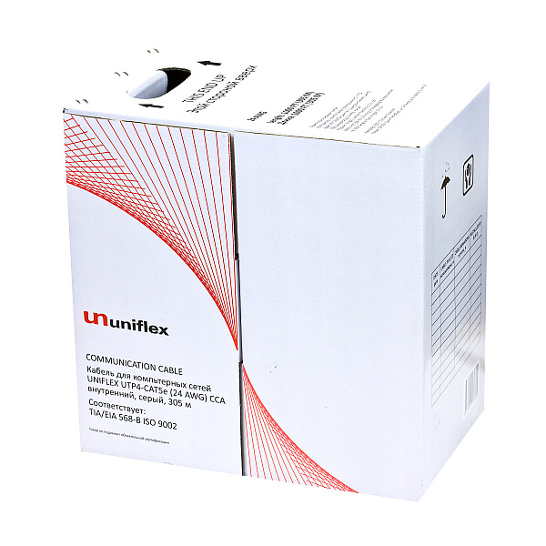 Купить Кабель UTP4-CAT5e (24AWG) CCA, внутренний, серый, 305м. UNIFLEX