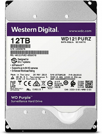 Купить Жёсткий диск 12Тб WD121PURZ WD Purple 3.5"; тип: HDD; интерфейс: SATA III; объём: 12Тб; скорость вра