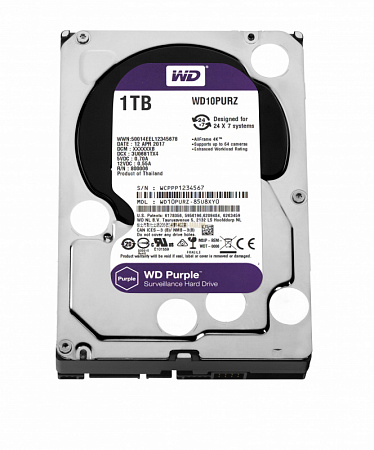Купить Жёсткий диск 1Тб WD Purple WD10PURZ 1ТБ 3,5" 5400RPM 64Mb (SATA-III) DV&amp;NVR