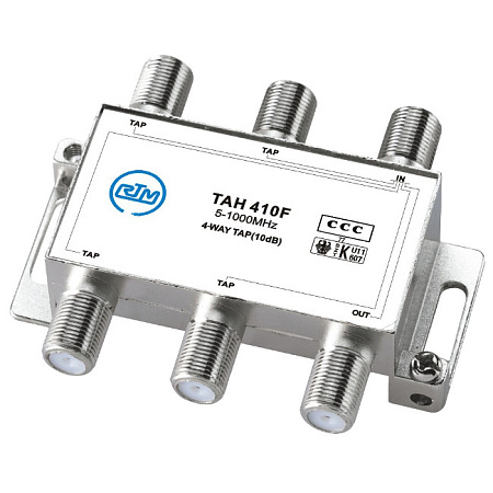 Шаблон ALT 
Купить Ответвитель TAH 410F на 4 отвода на 10 dB,5-1000MHz, F-разъем. TLC
