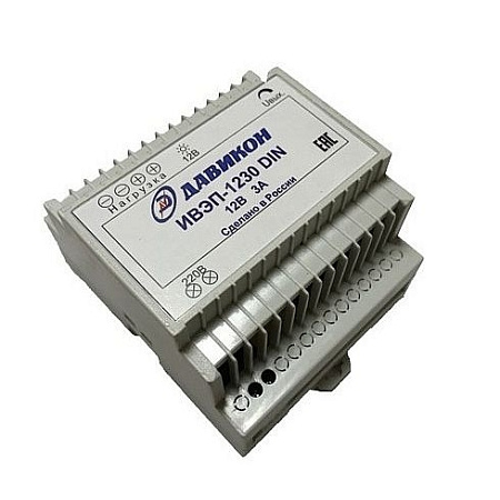 Купить Блок питания ИВЭПР-1230DIN(ББП-30DIN), резервированный. U = 11,5 - 14B. Iном=3А, Iмакс.=3,5А. Размер