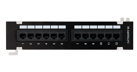 Купить Коммутационная панель 1U, 12 портов, RJ45/8P8C, Кат.5e, настенная T568A/B, неэкранированная, черная.