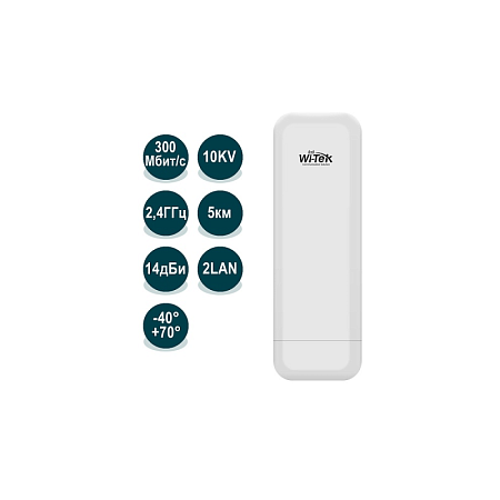 Купить Точка доступа WI-CPE211 v2 Точка доступа IEEE 802.11b/g/n 2,4ГГц до 300Мбит/c
Мощность передатчика 