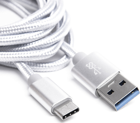 Купить Шнур USB Type-C 3.1 - USB А 3.0, 1м silver. ATOM